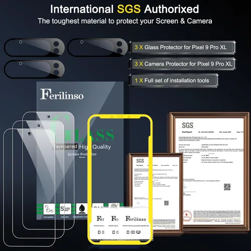 Vista 5 de Ferilinso Paquete de 3 protectores de pantalla de cobertura total para Google Pixel 9 Pro XL [Compatible con estuches para teléfono], paquete de 3