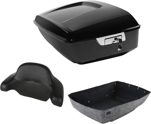 Vista 41 de Respaldo de Maletero de Equipaje King Tour Negro Brillante con Placa de Rack de Montaje Compatible con Harley Modelos Touring 2014-2025 Road Glide
