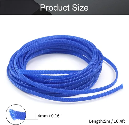 Vista 2 de Othmro Funda protectora de cable expandible de PET azul de 16.4 ft, 0.16 pulgadas de ancho, trenzado, no dividido, flexible, cable USB, cable