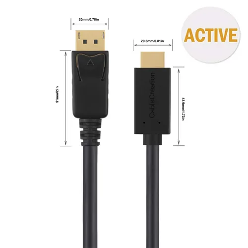 Vista 2 de CableCreation 4K - Cable DisplayPort activo a HDMI de 6 pies, cable DP a HDMI DP 1.2 4K x 2K & 3D Audio/Video Monitor Cable, compatible