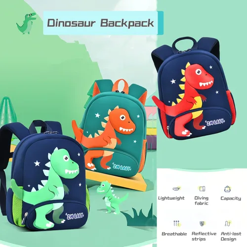 Vista 2 de Mochila de dinosaurio antipérdida para niños y niñas con correa de seguridad, B-azul+verde oscuro, Mochilas Daypack
