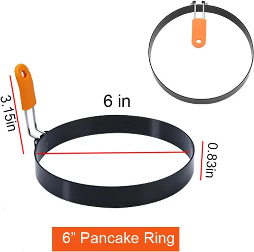 Vista 6 de Anillo de panqueques para plancha, 2 paquetes de 15 cm de anillo de tortilla para plancha, anillo de huevo de panqueques de 15 cm de acero