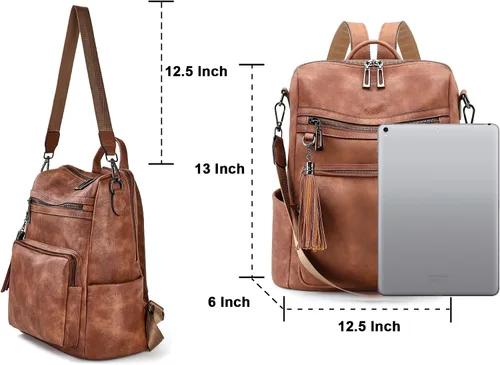 Vista 73 de OPAGE - Mochila de cuero para mujer, con borla de moda, bolso de hombro, mochila grande, bolsa de viaje, gris, L