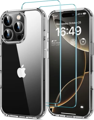 Vista 25 de HOOMIL Funda para iPhone 11 con 2 protectores de pantalla de vidrio templado, no amarillea, protección contra caídas, arañazos, transparente, parte
