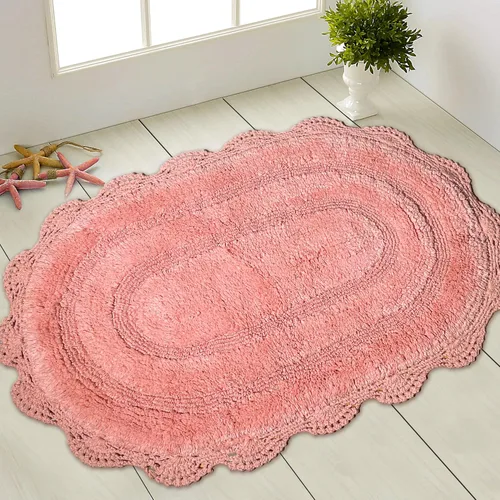 Vista 70 de Chardin home Alfombra de baño de ganchillo beige, alfombra de baño ovalada 100% algodón con borde de ganchillo artesanal hecho a mano, alfombra