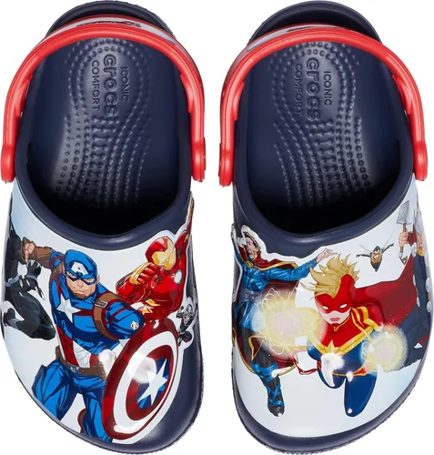 Vista 4 de Crocs Zuecos unisex de superhéroe para niños, Parche de los Vengadores, 7 bebé mayor(de uno a dos años)