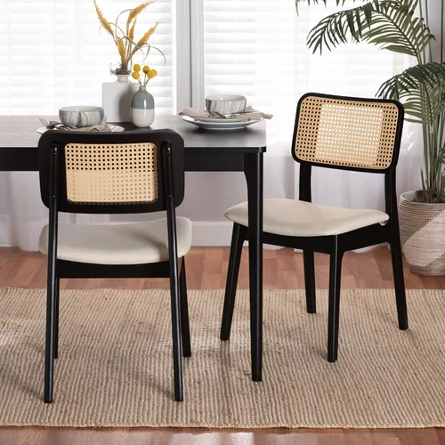 Vista 2 de Baxton Studio Dannon - Juego de 2 sillas de comedor, color crema/negro/marrón claro