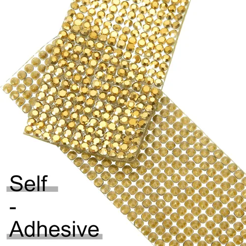 Vista 2 de 5 rollos de cinta autoadhesiva con diamantes de imitación de cristal para manualidades con diamantes de imitación de 0.079 pulgadas (dorado)
