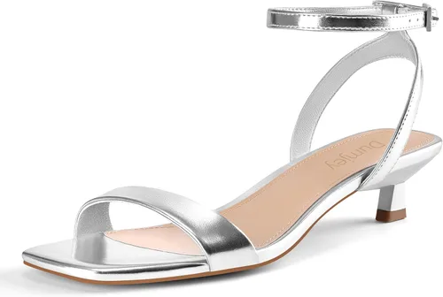 Vista 10 de Sandalias de tacón de gatito para mujer, con correa al tobillo, sandalias de tacón cuadrado con punta abierta, zapatos de fiesta de boda