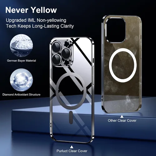 Vista 4 de Funda magnética delgada diseñada para iPhone 15 Pro Max [compatible con MagSafe], funda rígida de acabado fino [no se amarilla] funda de ajuste