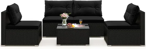 Vista 30 de Tangkula Juego de 2 sofás de mimbre para exteriores, sin brazos, juego de sofá modular de ratán para patio con 2 cojines de asiento gruesos y 2