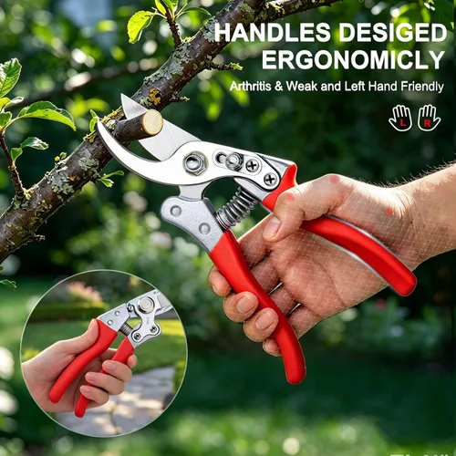 Vista 5 de Kynup Paquete de 2 tijeras de podar para jardinería, tijeras de jardín resistentes, tijeras de podar de derivación, tijeras de podar de mano