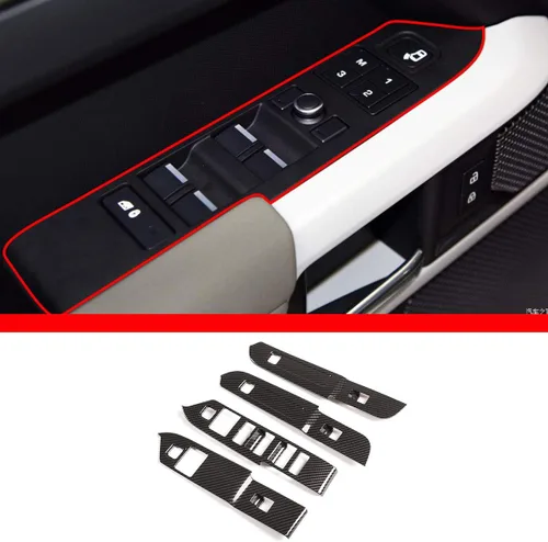 Vista 9 de Accesorios de coche para Land Rover Defender 110 130 2020 ABS Fibra de carbono Ventana Interruptor de elevación Botones Cubierta del marco