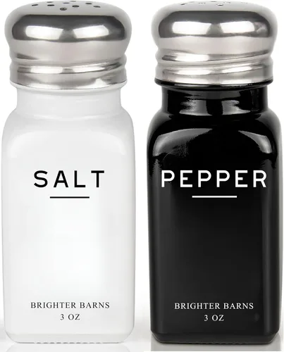 Vista 9 de Brighter Barns - Juego de saleros y pimenteros negros – Moderno salero de cristal con tapas de acero inoxidable – Decoración neutra de cocina