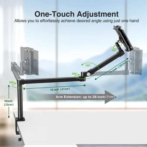 Vista 4 de elitehood Soporte de escritorio para iPad de brazo largo de 28 pulgadas, soporte de brazo de aluminio resistente para escritorio y cama, compatible