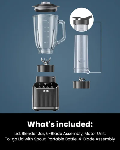 Vista 7 de GDOR Smoothie Blender for Kitchen,1200W Glass blender with 5 Smart Programs