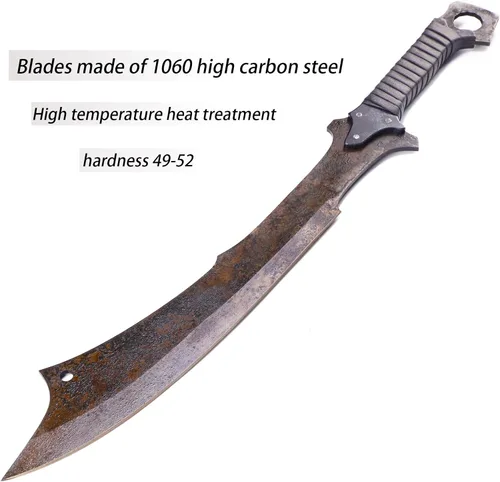 Vista 3 de Espada de hoja de acero fundido hecho a mano, hoja afilada, espiga completa, con cubierta protectora de cuero, espada de metal, todo hecho de metal