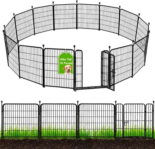 Vista 11 de ADAVIN Cercas y Bordes de Jardín de 32 Pulgadas (Alto), 1 Puerta + 3 Paneles Cerca para Perros Exterior para Patio, Cerca Barrera de Metal de Hierro