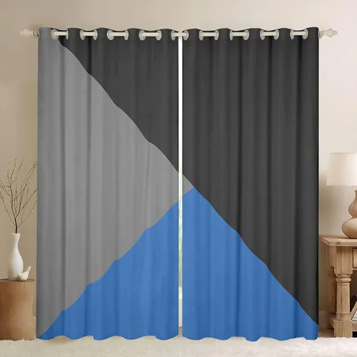 Vista 26 de Cortinas opacas de 38 pulgadas de ancho x 45 pulgadas de largo, cortinas opacas de triángulo geométrico naranja, negro, gris claro, cortinas
