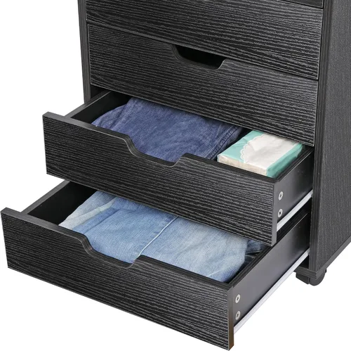 Vista 9 de ZENY Cómoda de 5 cajones, archivador móvil con ruedas, gabinete de almacenamiento para oficina en casa debajo del escritorio, cajones de Negro