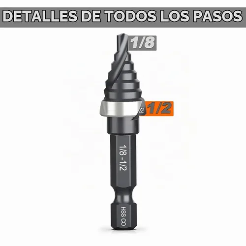 Vista 2 de THINKWORK Broca de paso de cobalto M35 con flauta en espiral, broca de paso HSS de tamaño único de 1/2", brocas de paso de tamaño pequeño EDC