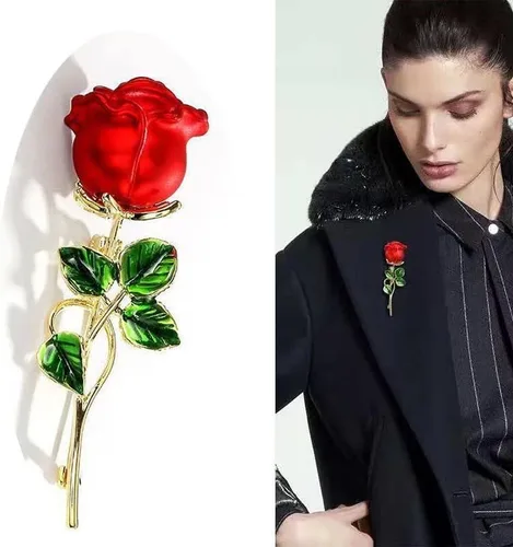 Vista 8 de Broche floral elegante con forma de rosa roja para mujer, accesorio para el día de la madre