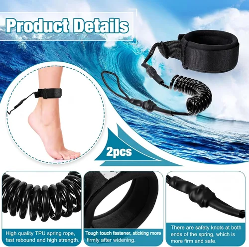 Vista 3 de 2 correas de tabla de surf, correa en espiral, para tabla de remo, para tabla de surf, compatible con SUP Surfing, correa de cuerda de pierna