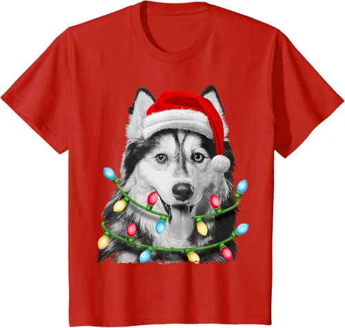 Vista 3 de Camiseta para niños con diseño de hachís siberiano con luces de árbol de Navidad Negro