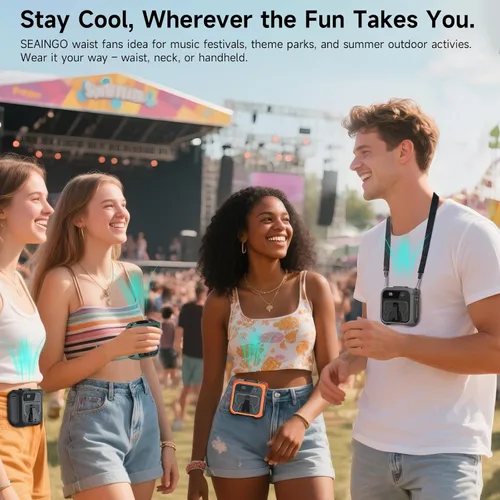 Vista 3 de SEAINGO Portable Waist Fan Rechargeable – 10000mAh, 42 ft/s Max, 5 Speeds 16000RPM, Personal Cooling Wearable Clip Body Belt Shirt Fans, Hanging