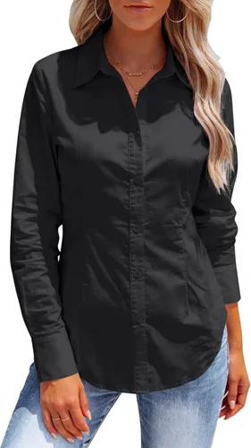 Vista 11 de Button Down Shirts for Women Long Sleeve Dress Shirts Collared Work Wrinkle Free Office Solid Blouses Fitted Tops