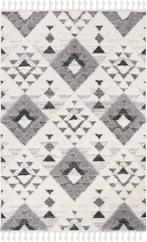 Vista 66 de SAFAVIEH Alfombra marroquí con borlas, 2 x 3 pies, marfil y marrón, no desprende pelusa y fácil de limpiar, textura alta y baja, ideal