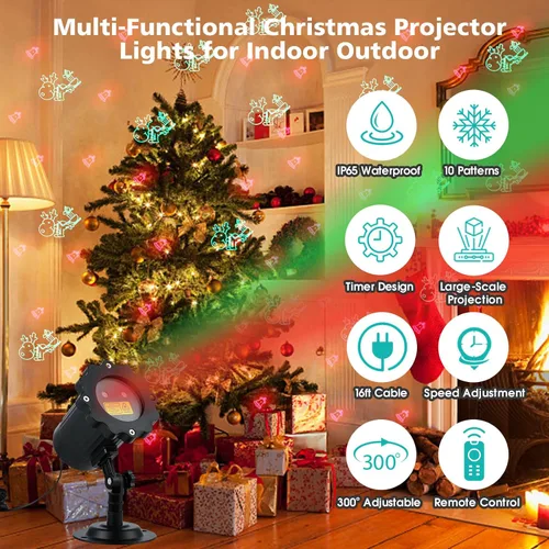 Vista 2 de Proyector de Luces de Navidad para Exteriores, Proyector de Luces LED Impermeables Decoraciones de Navidad con Control Remoto Temporizador Luces