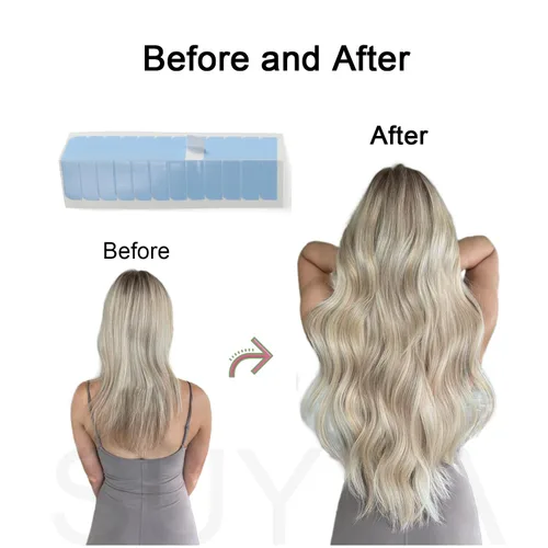 Vista 6 de SUYYA 120 pestañas de cinta de extensión de cabello de doble cara para repuesto de 1.6 in x 0.3 in (azul 120 piezas)
