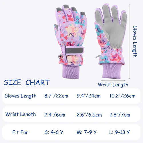 Vista 6 de JANGANNSA Guantes de esquí de invierno para niños y niñas, guantes de nieve para clima frío, guantes de esquí y snowboard impermeables con forro