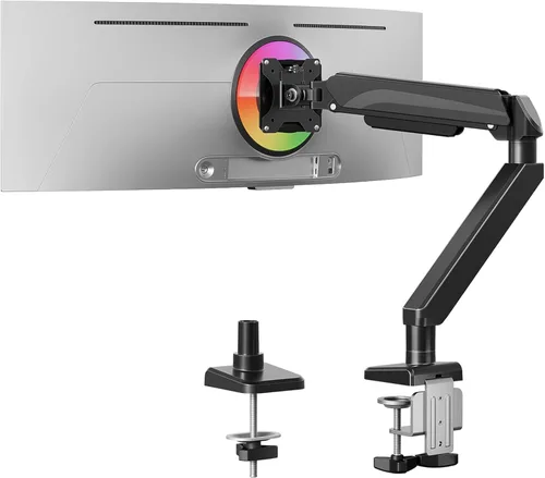 Vista 10 de MOUNTUP Brazo de monitor único RGB para 32, 27, 24, 22 pulgadas, soporta pantallas de 4.4 a 22 libras, soporte de monitor para escritorio con luces