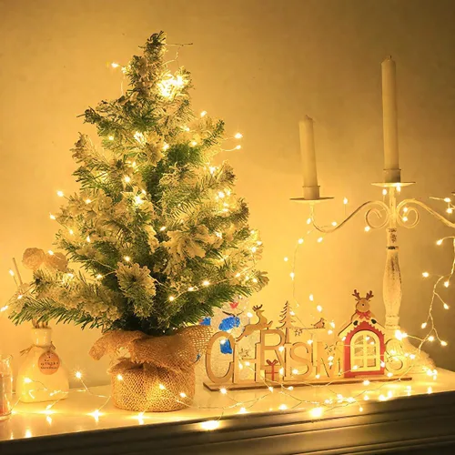 Vista 3 de Cadena de luces de petardos de 10 pies con cable de cobre blanco cálido, luces de hadas en racimo para interiores con control remoto y temporizador