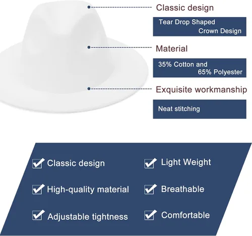 Vista 3 de EOZY Sombrero Fedora de ala ancha para mujer y hombre, gorra de Panamá