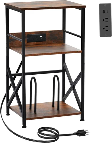 Vista 11 de DALEMHOME Soporte para tocadiscos con estación de carga, mesa auxiliar de 3 niveles para almacenamiento de 100 vinilos, mesa auxiliar para sala