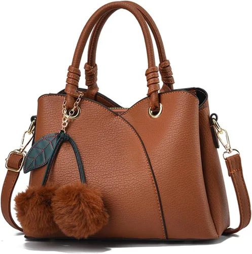 Vista 8 de NICOLE & DORIS Bolso de mano para mujer, bolso de hombro de moda con asa superior, bolsos elegantes con pompón
