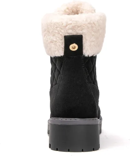 Vista 5 de GLOBALWIN Botas de tobillo acolchadas para mujer, botas de combate de moda, con cordones, tacón bajo, botines de piel cálida para mujer