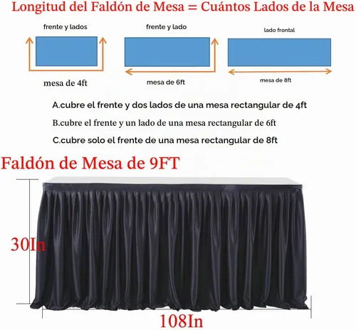 Vista 5 de PARTISKY Falda de mesa de poliéster negro para mesas rectangulares de 8 pies, mantel plisado resistente a las arrugas para banquetes, bodas