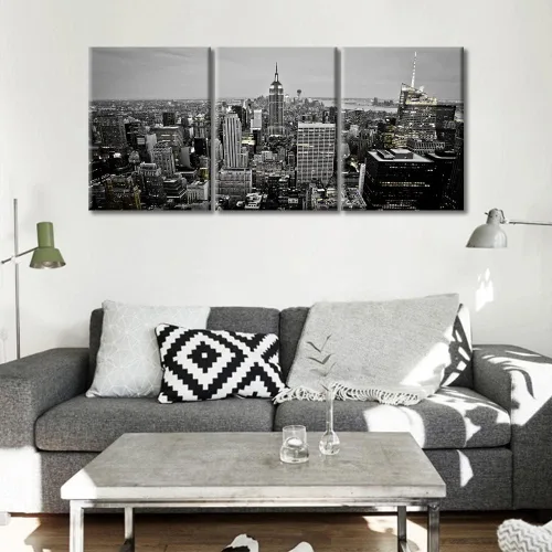 Vista 3 de TUMOVO Lienzo decorativo de pared en blanco y negro para decoración del hogar, oficina, baño, paisaje urbano de Manhattan, paisaje urbano, horizonte
