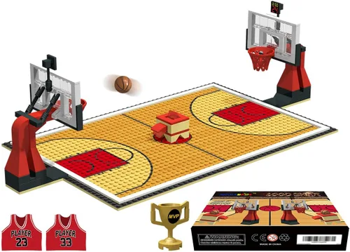 Vista 8 de Juguete educativo de bloques de construcción, placas base de cancha de baloncesto y juegos de 2 soportes de baloncesto ladrillos de construcción