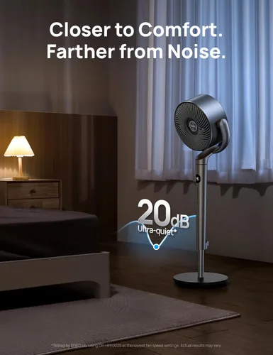 Vista 8 de Dreo - Ventilador de pie, oscilación inteligente de 120°+120°, ventiladores de piso con control Wi-Fi/por voz, ventilador de 90 pies
