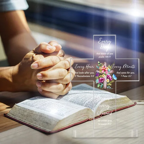 Vista 5 de Regalos cristianos de cruz acrílica para mujeres, regalos religiosos con versículos de la Biblia y oraciones, regalos inspiradores de las Escrituras