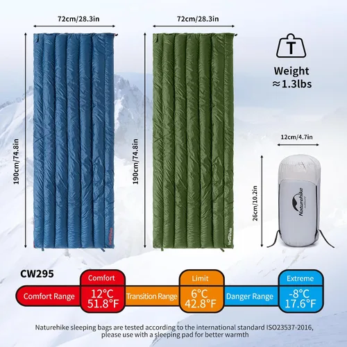 Vista 3 de Naturehike Ultralight Backpacking RDS Down Sleeping Bag for Adults, 650 Fill Power Sleeping Bag for 42/52℉, 20oz Compact Lightweight Sleeping Bags