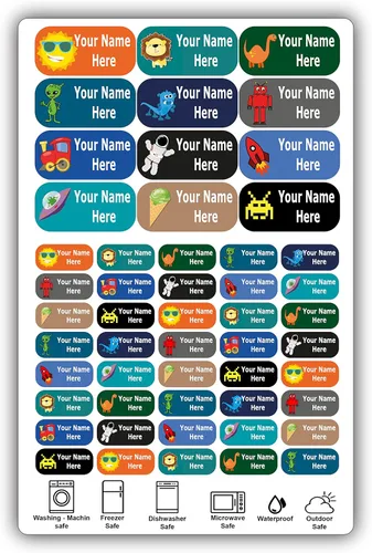 Vista 10 de 126 Etiquetas de Nombre Personalizadas – Diseños de Iconos para Niños, Niñas y Niños. Etiquetas Impermeables para Escuela, Guardería y Campamento.