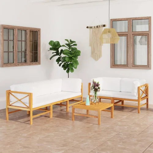 Vista 19 de 4-Piece Patio Lounge Set with Gray Cushions Solid Teak Wood Outdoor Furniture for Garden Balcony Porch Apartment Small Space