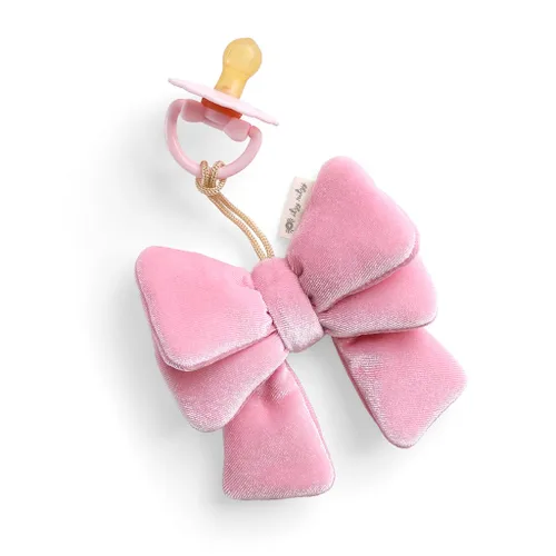 Vista 10 de Itzy Ritzy Juego de Chupete y Lovey - Chupete de goma natural con lovey de animal de peluche - Soporte de chupete de oso de peluche desmontable