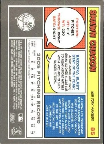 Vista 2 de 2006 Bazooka #85 Shawn Chacon MLB Baseball Trading Card